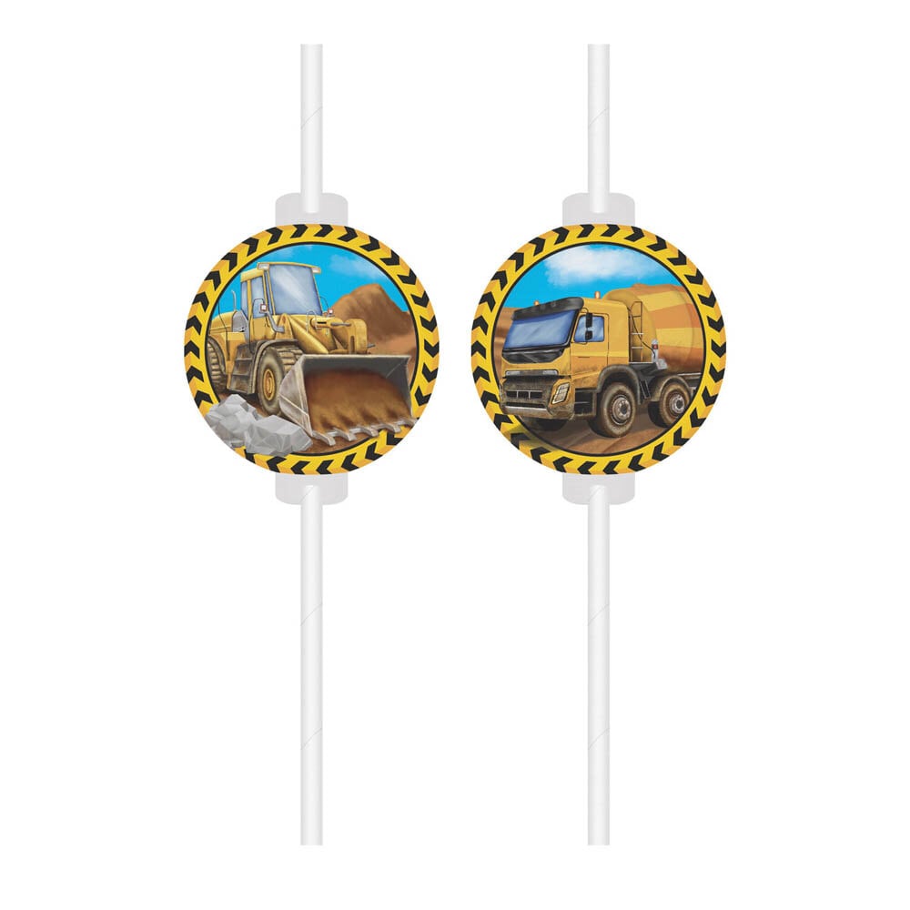 Bouwplaats - Papieren rietjes 4 stuks