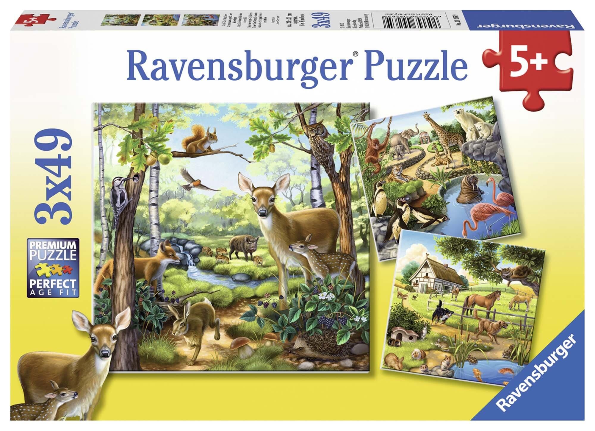 Ravensburger Puzzel - Wilde dieren 3x49 stukjes