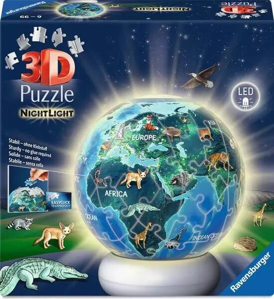 Ravensburger 3D Puzzel - Wereldbol met nachtlicht 72 stukjes