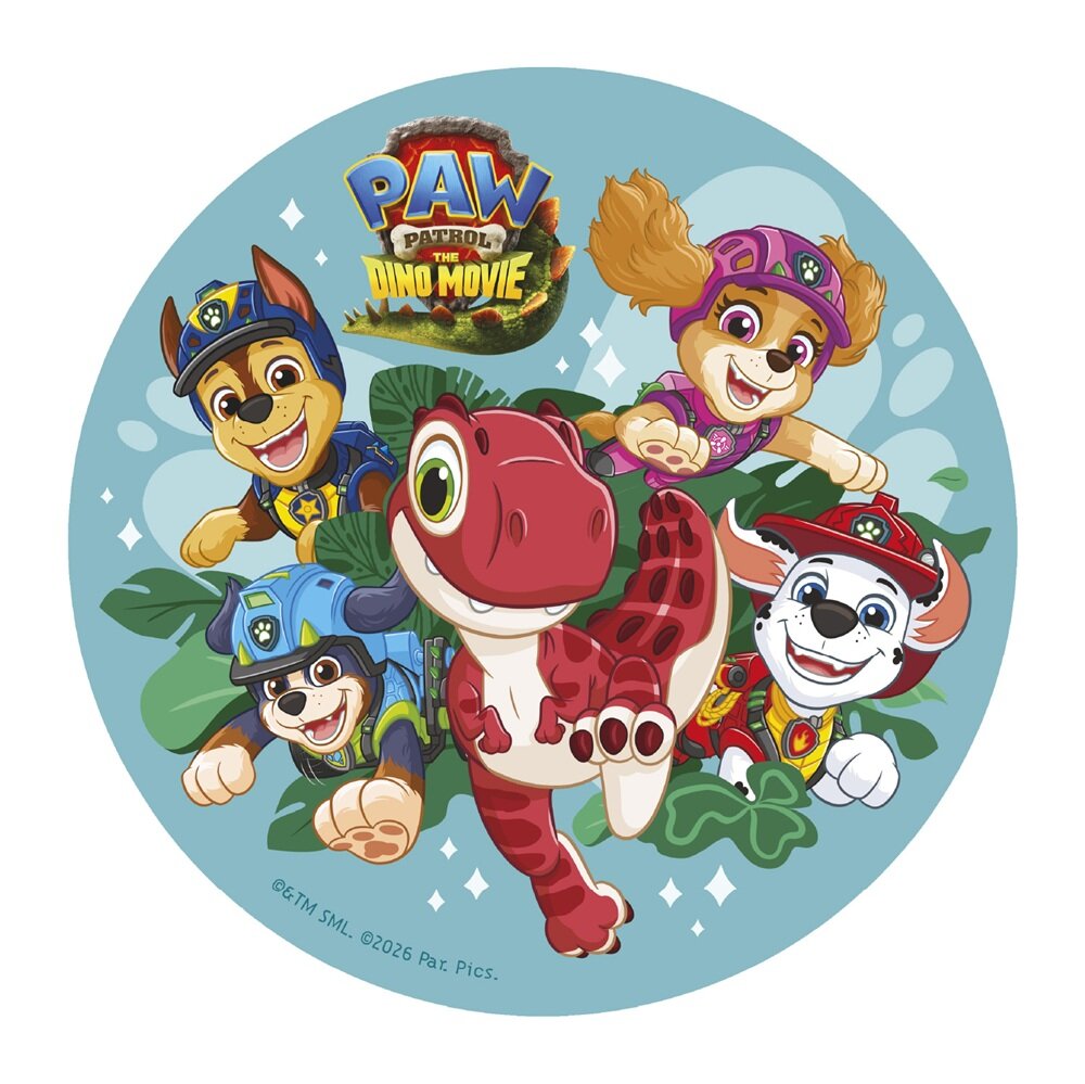 Taartprint Paw Patrol Dino Movie - Ouwel 20 cm