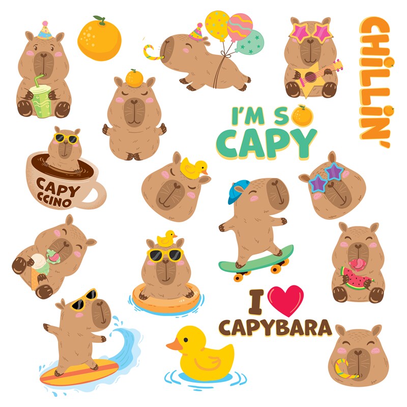 Capybara Neptattoos voor kinderen 18 stuks