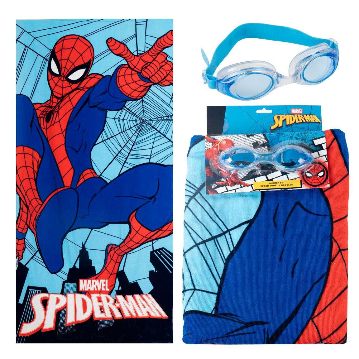 Spiderman - Set met badhanddoek en zwembril
