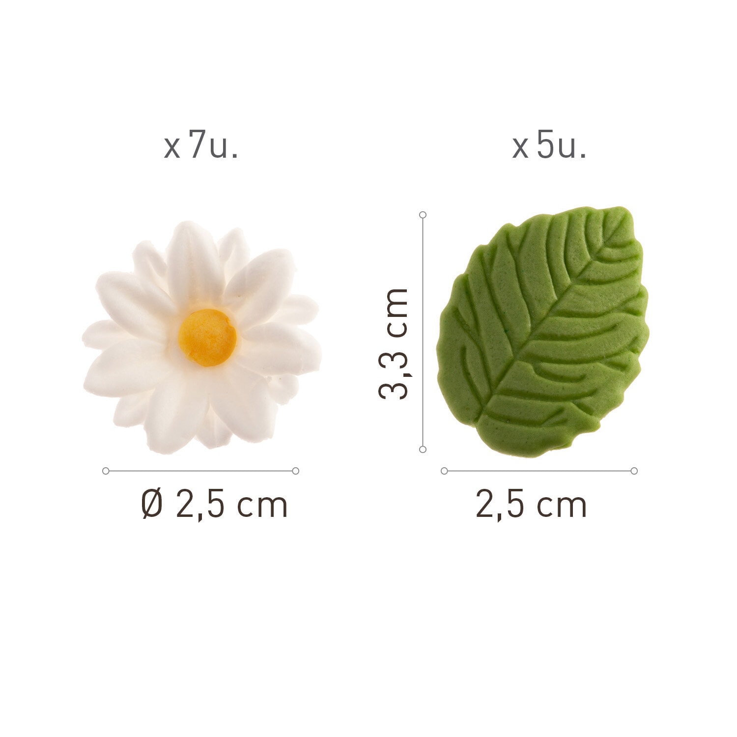 Suikerdecoraties Witte Bloemen met Bladeren 12 stuks