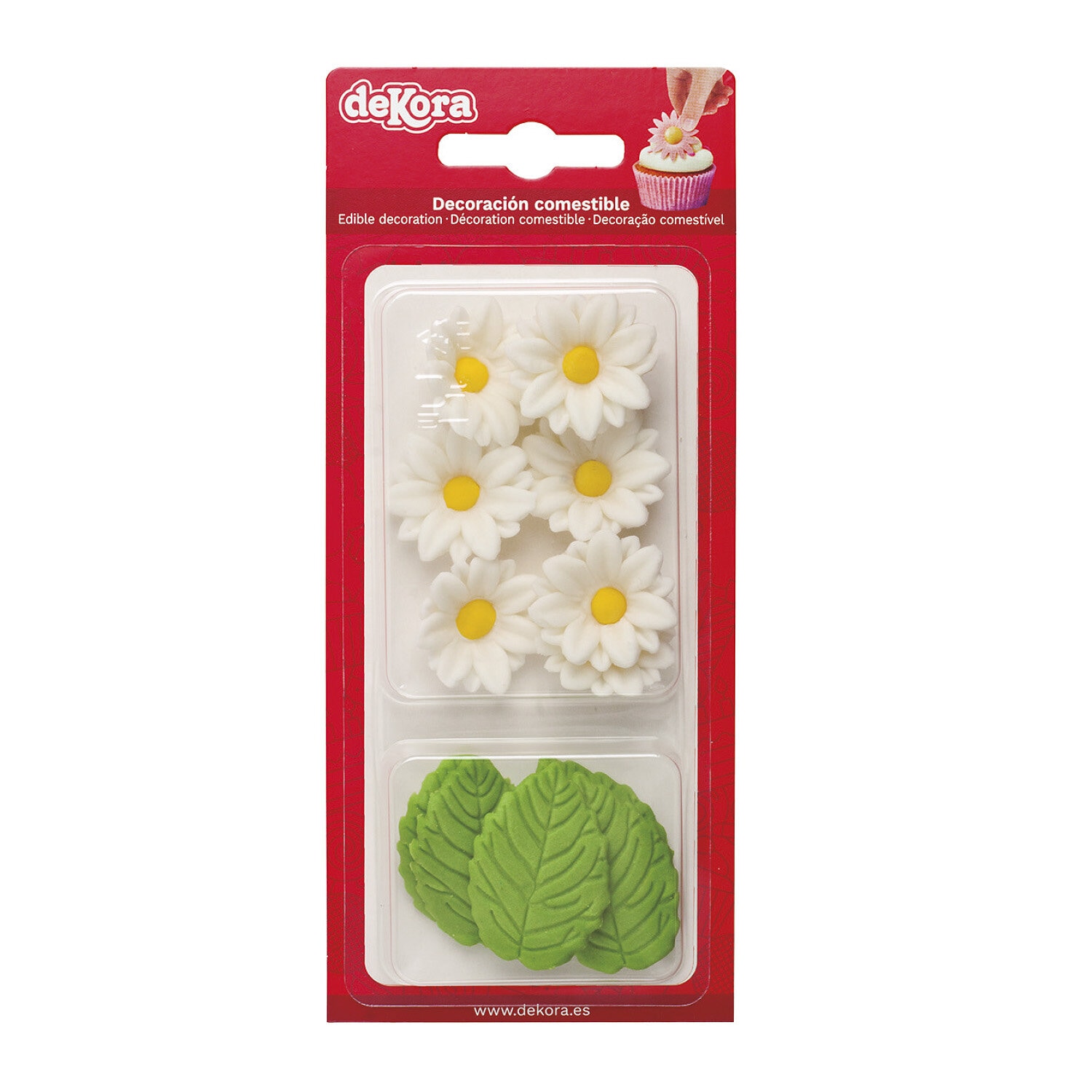 Suikerdecoraties Witte Bloemen met Bladeren 12 stuks