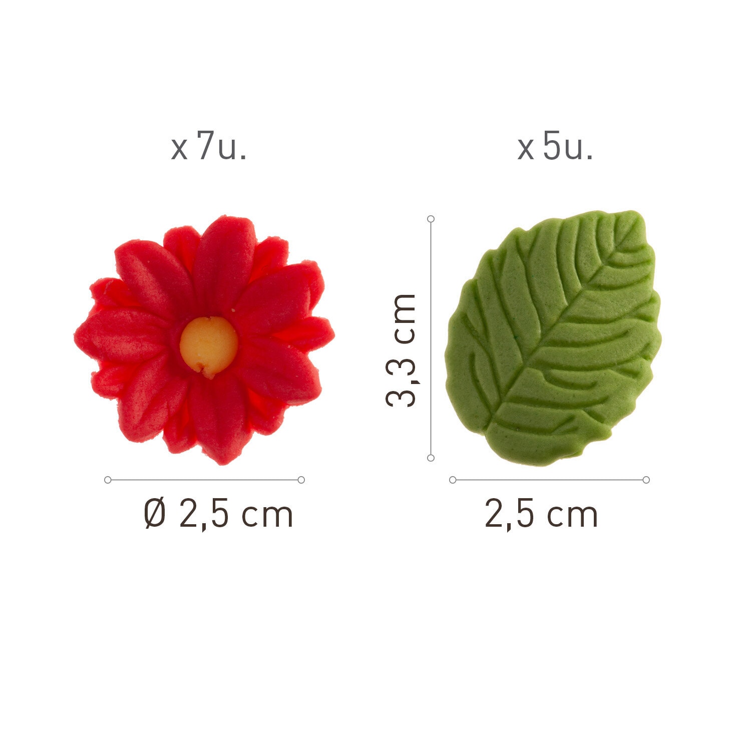 Suikerdecoraties Rode Bloemen met Bladeren 12 stuks