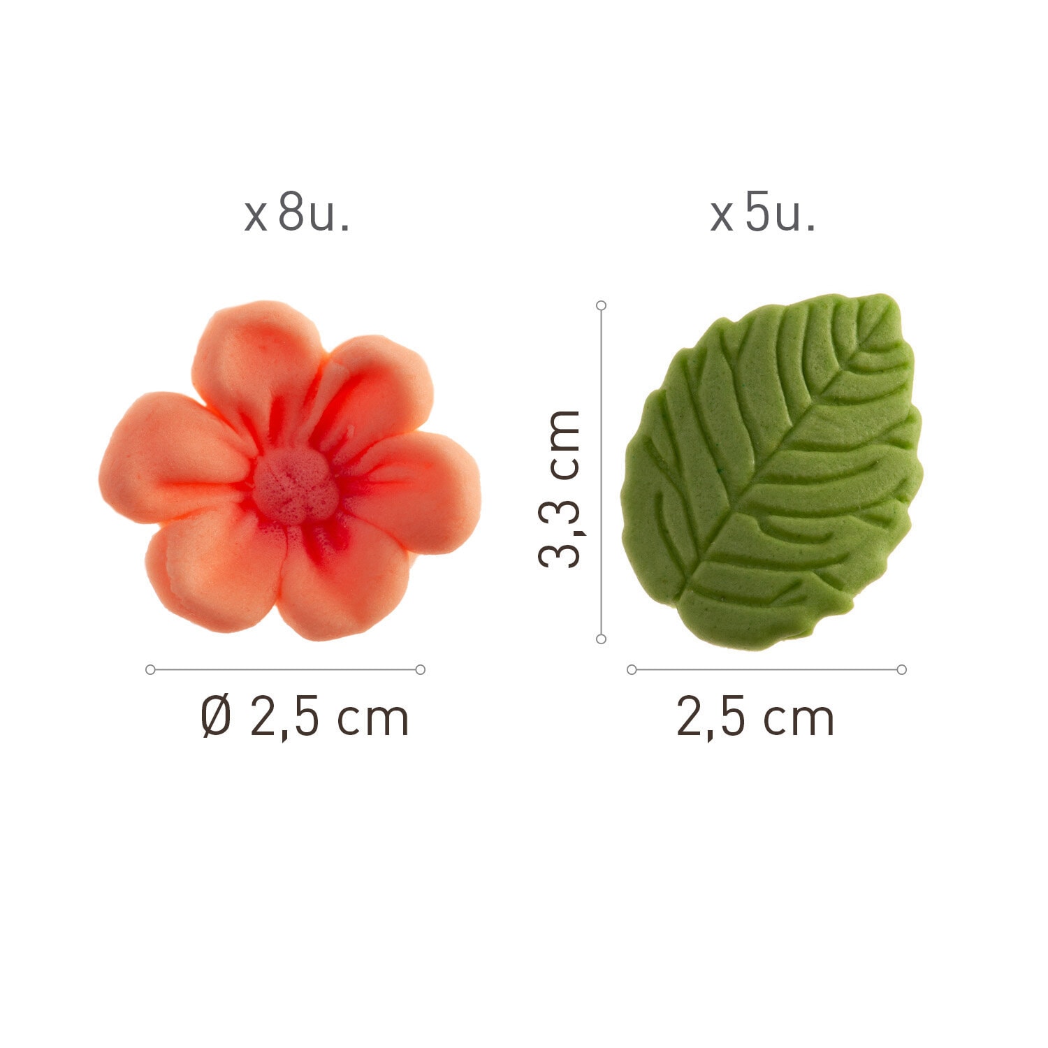 Suikerdecoraties Roze Bloemen met Bladeren 13 stuks
