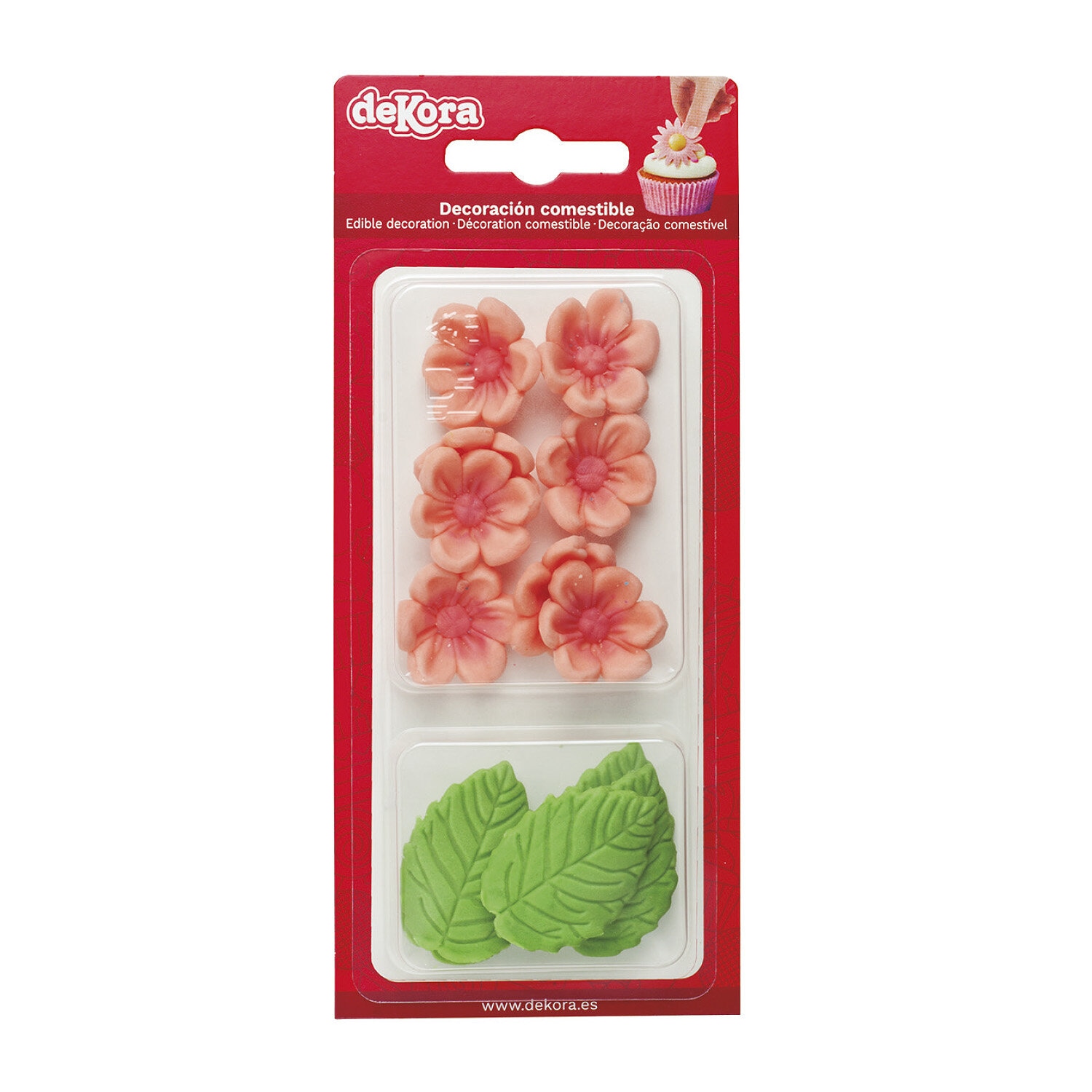 Suikerdecoraties Roze Bloemen met Bladeren 13 stuks