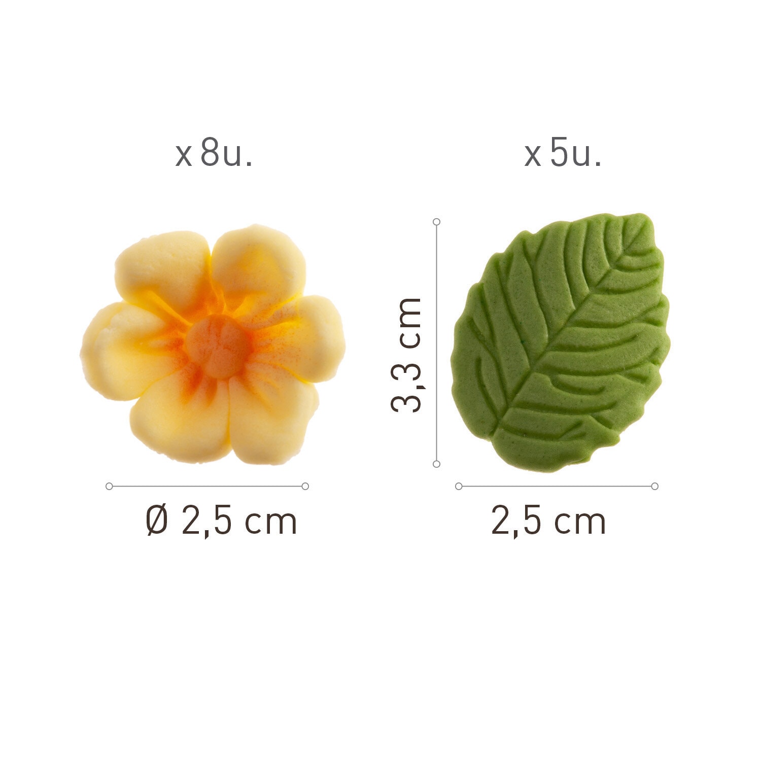 Suikerdecoraties Gele Bloemen met Bladeren 13 stuks