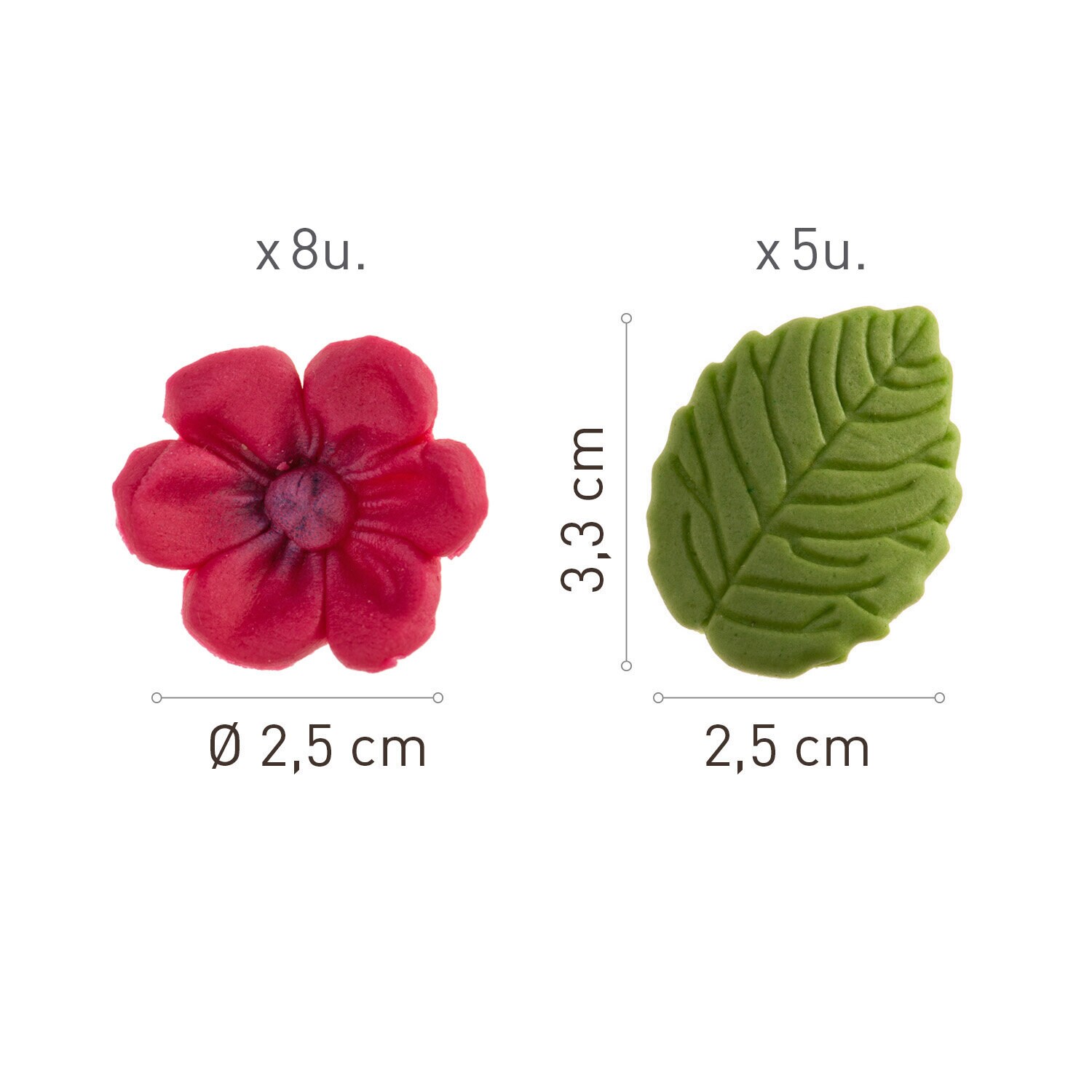 Suikerdecoraties Fuchsia Bloemen met Bladeren 13 stuks
