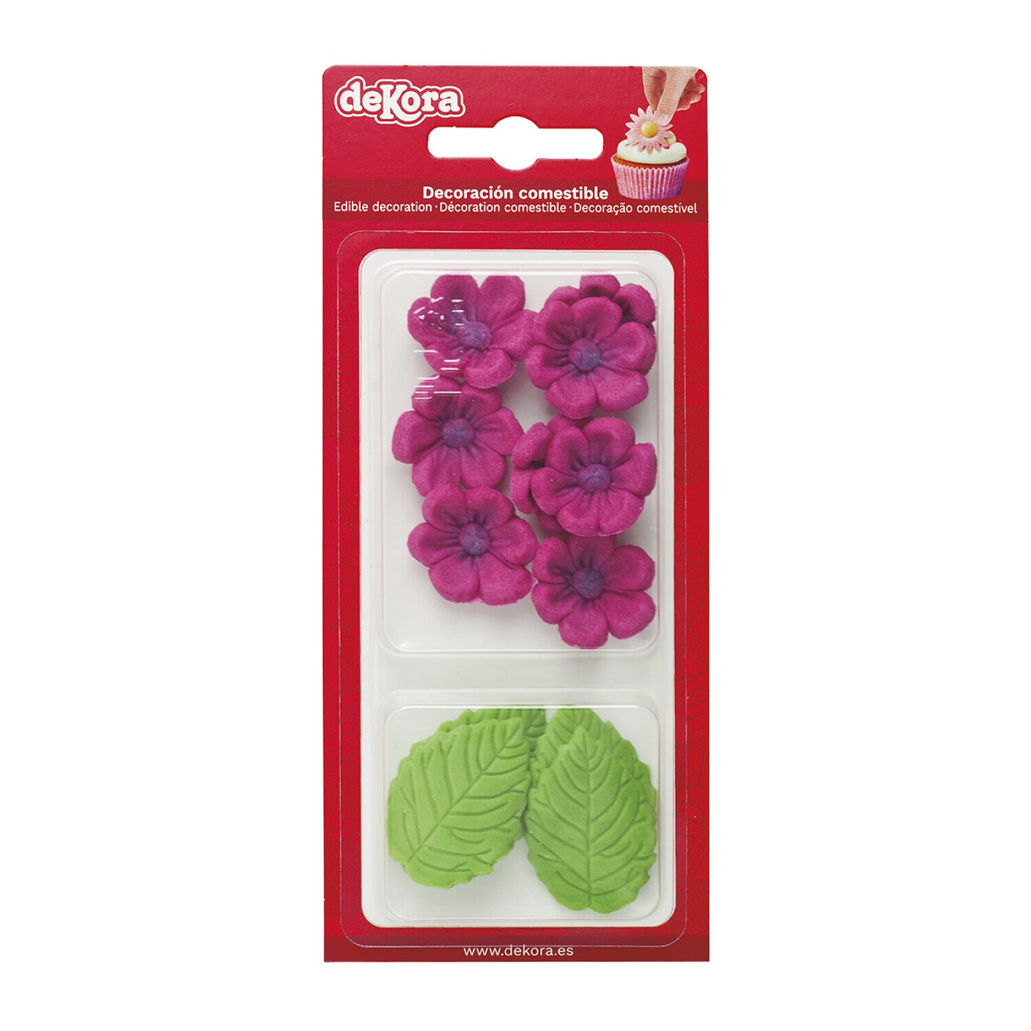 Suikerdecoraties Fuchsia Bloemen met Bladeren 13 stuks