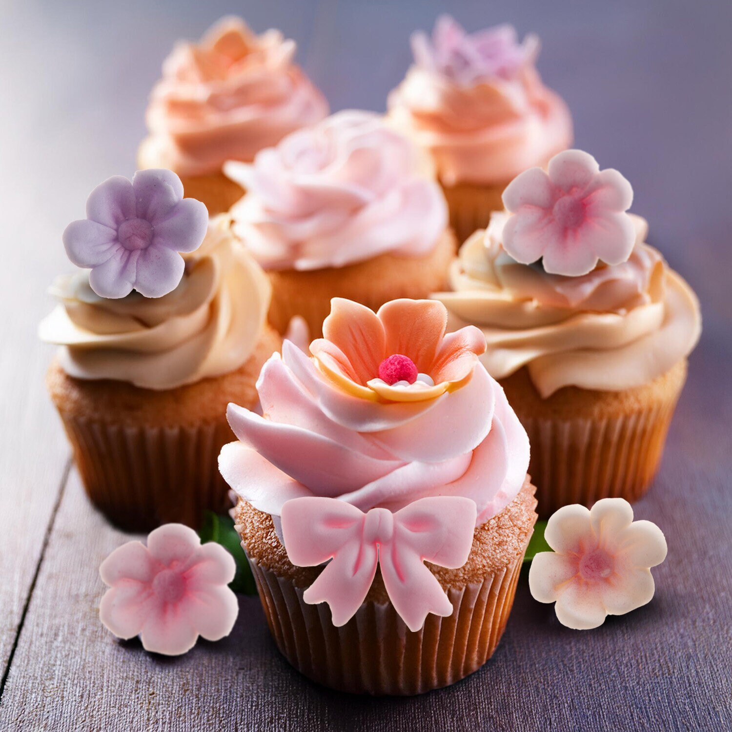 Suikerdecoraties Bloemen & Strikken Roze 10 stuks