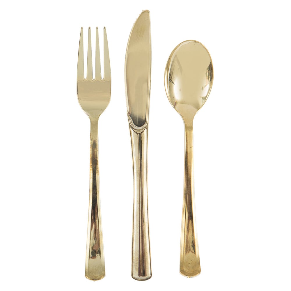 Plastic bestek in goud metallic 18 stuks