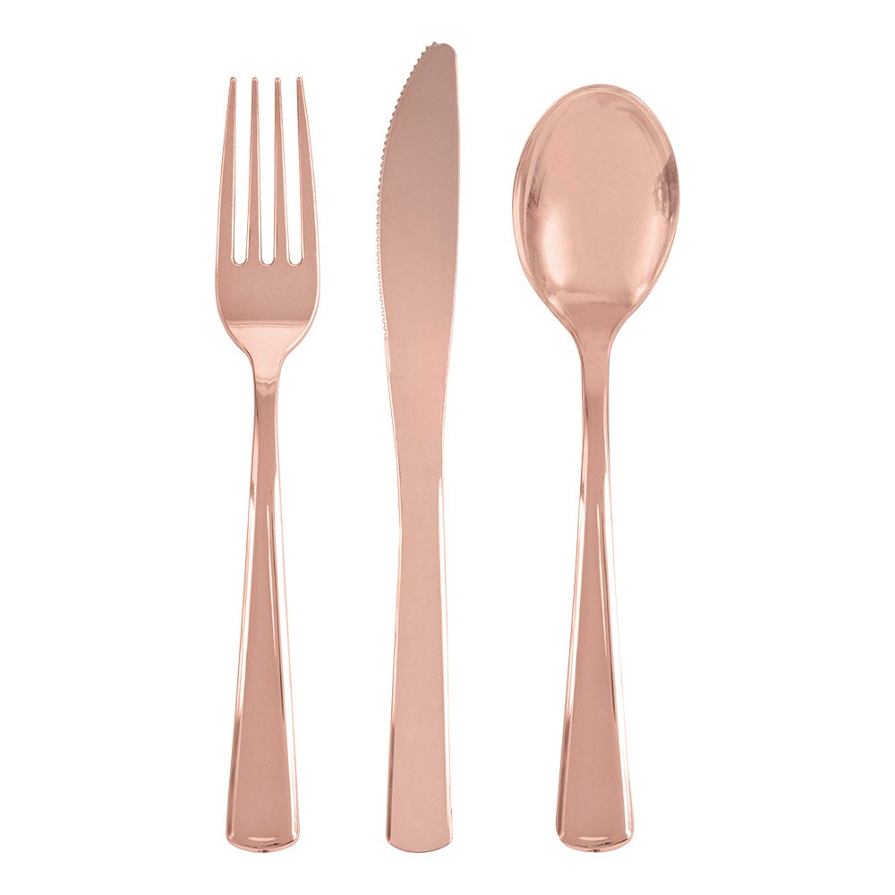 Plastic bestek in roségoud metallic 18 stuks
