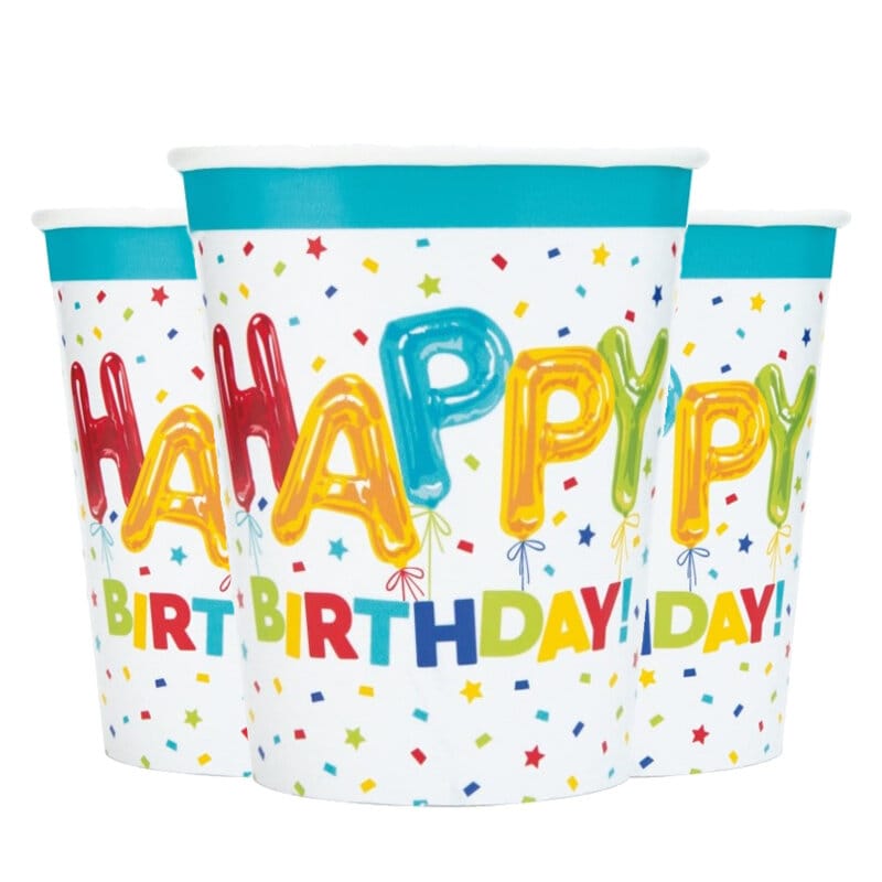 Happy Balloon Birthday - Bekers 8 stuks