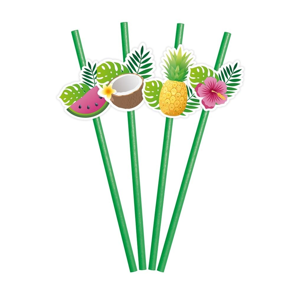 Papieren rietjes Tropische vruchten 6 stuks