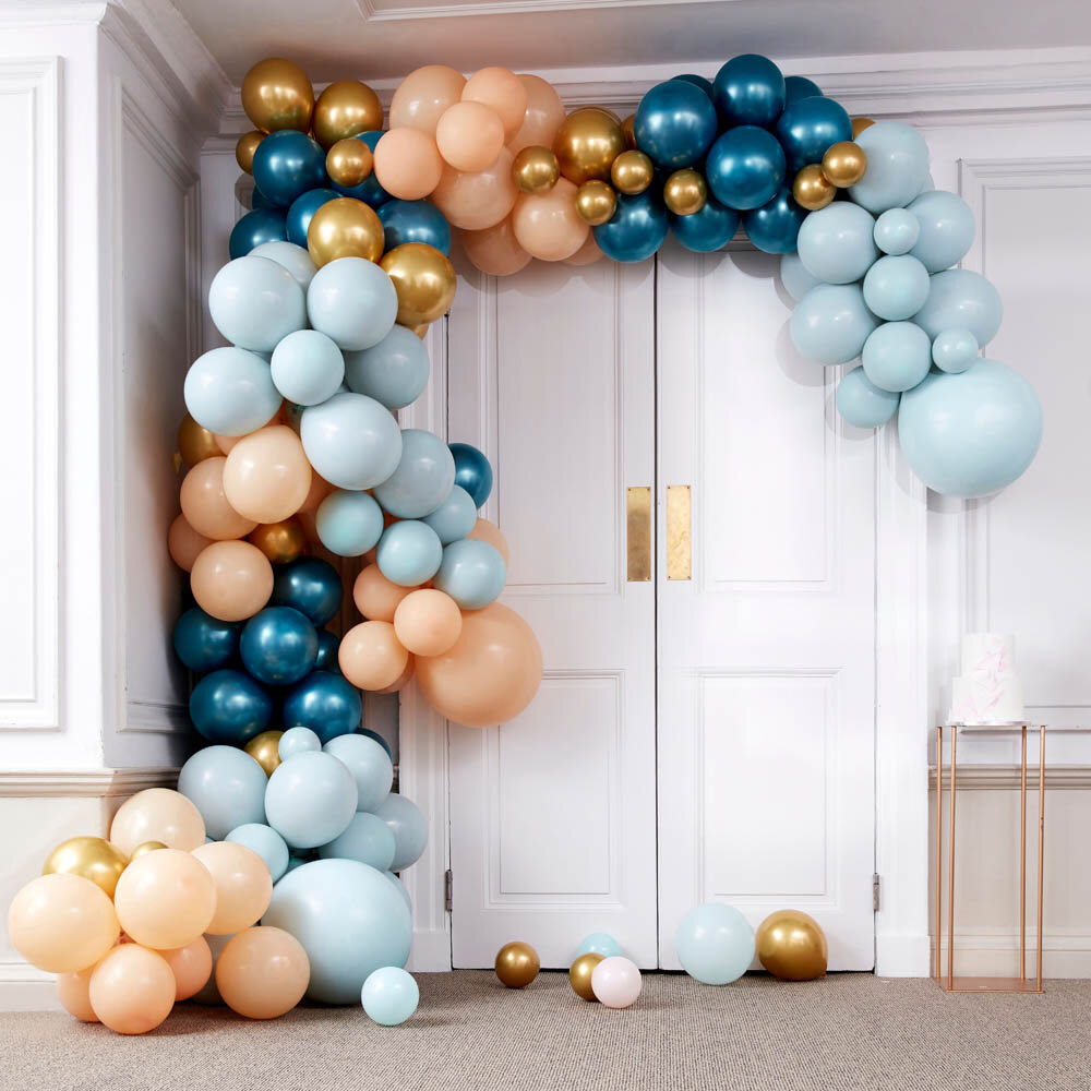 DIY Ballonnenboog Deluxe - Teal, Perzik en Goud Chrome