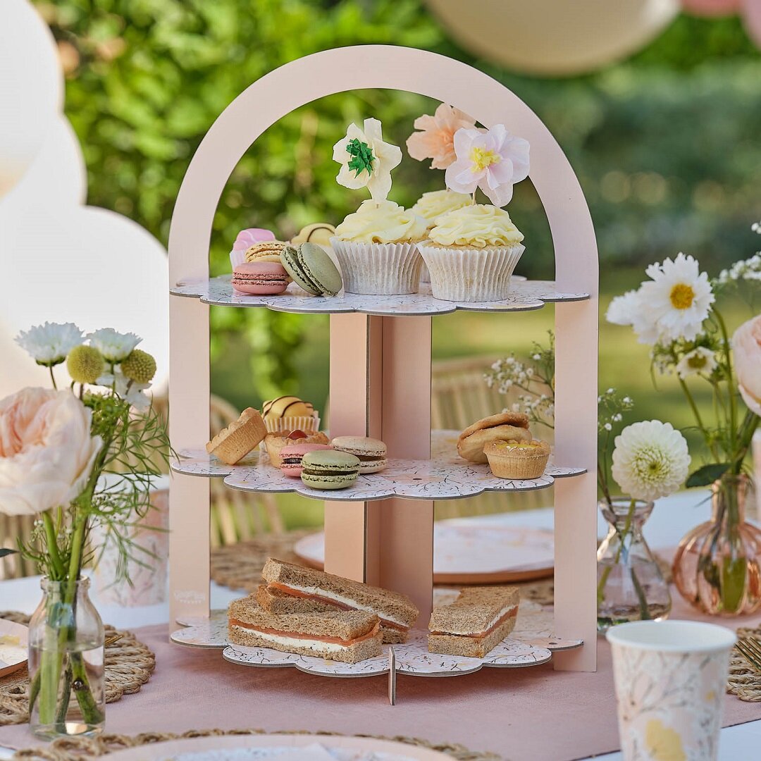 Roze Bloemen - Afternoon Tea Standaard