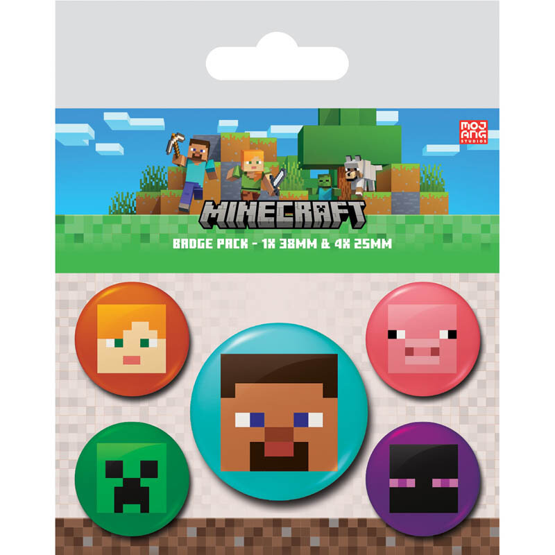 Minecraft Buttonm Minecraft - Buttons 5 stuks | Kidspartystore