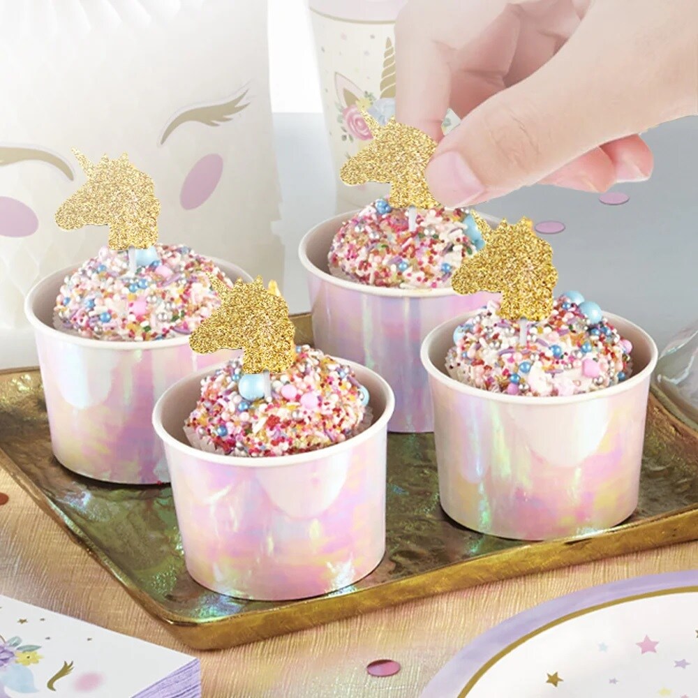 Cake Toppers - Gouden Glitter Eenhoorns 12 stuks