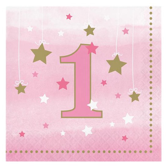 Twinkle Little Star Pink - 1 jaar servetten 16 stuks