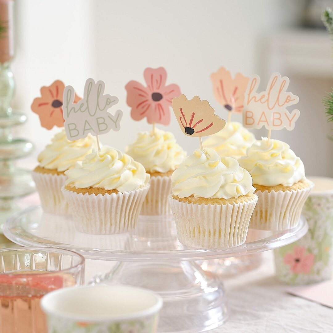 Floral Baby - Cupcake Toppers 12 stuks