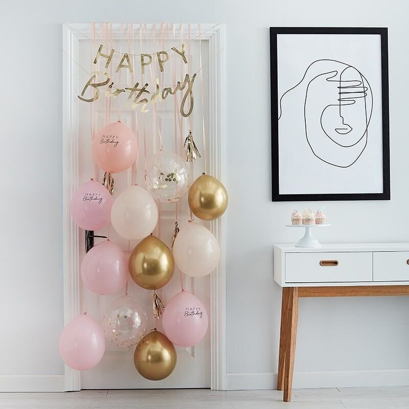 Ballonset voor deur - Happy Birthday roze