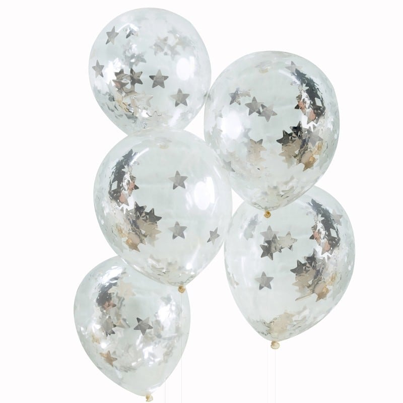 Ballonnen met zilveren sterren 5 stuks