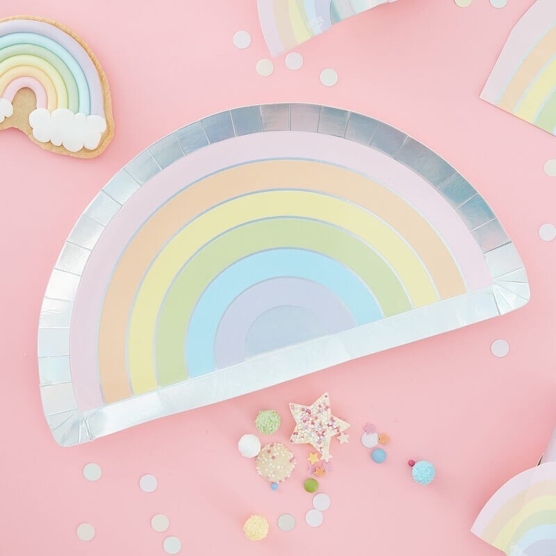 Pastel - Regenboogvormige bordjes 8 stuks