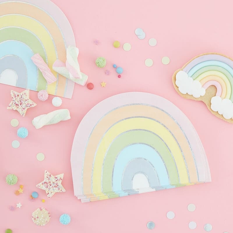 Pastel - Regenboogvormige servetten 16 stuks