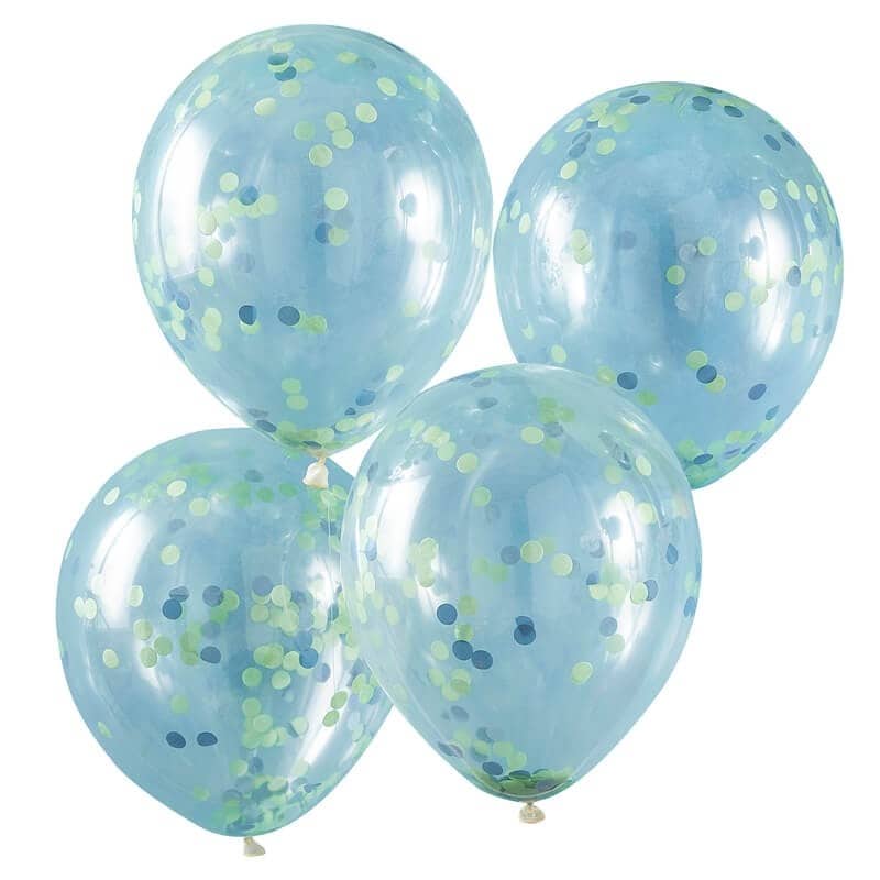 Ballonnen met groene en blauwe confetti 5 stuks