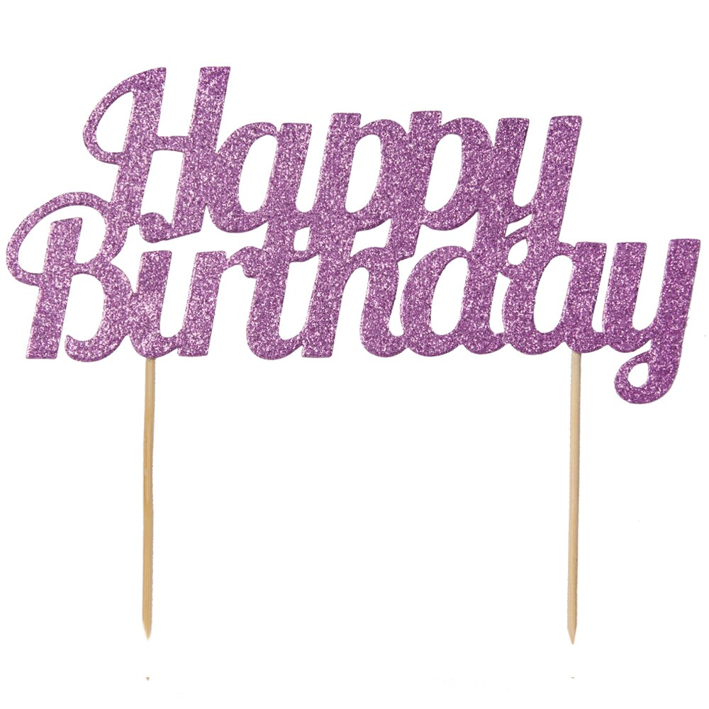 Taartdecoratie Happy Birthday - Roze glitter