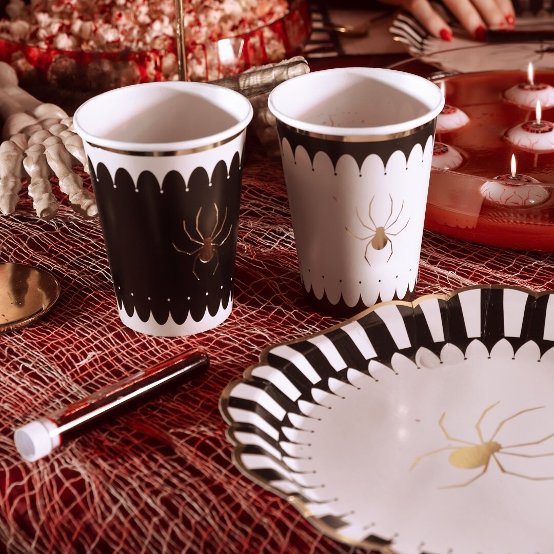Halloween bekers met gouden spin 6 stuks