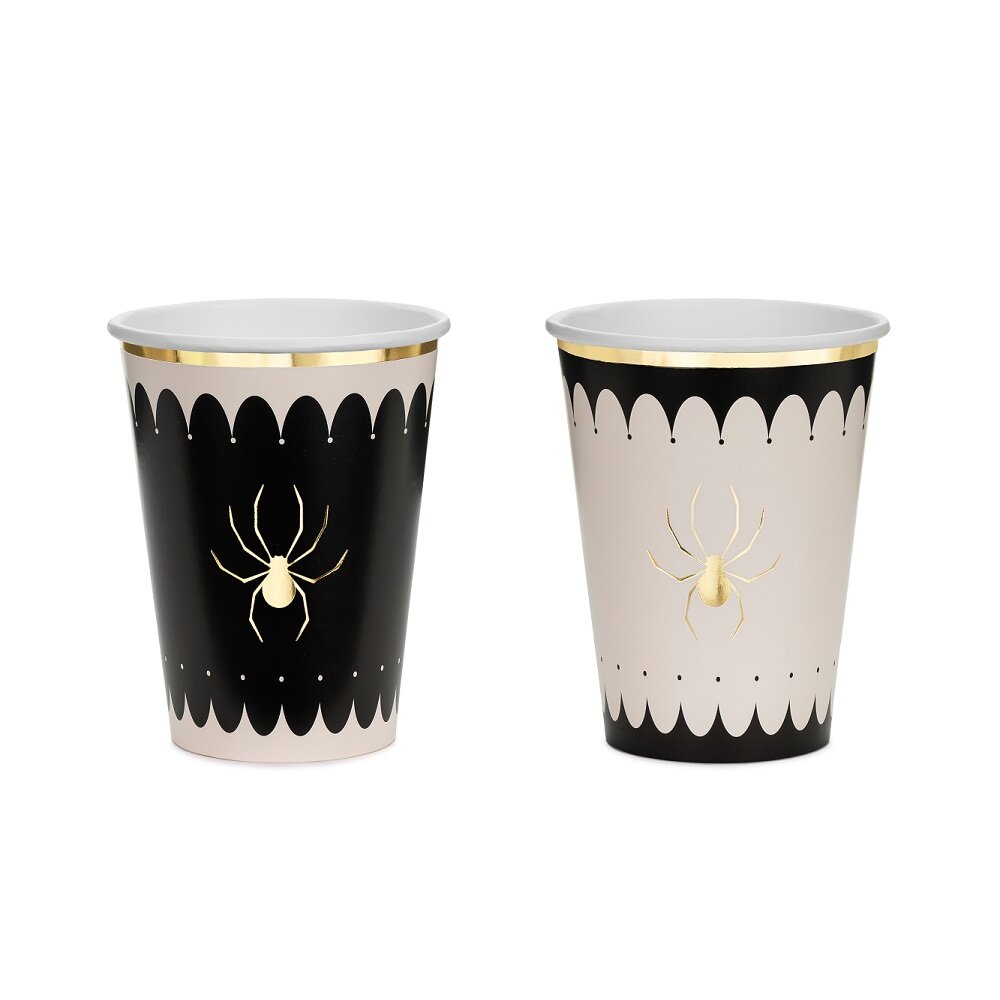 Halloween bekers met gouden spin 6 stuks
