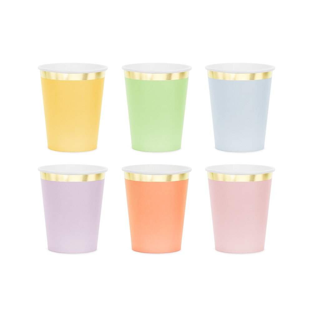 Bekers pastelmix met gouden rand 6 stuks
