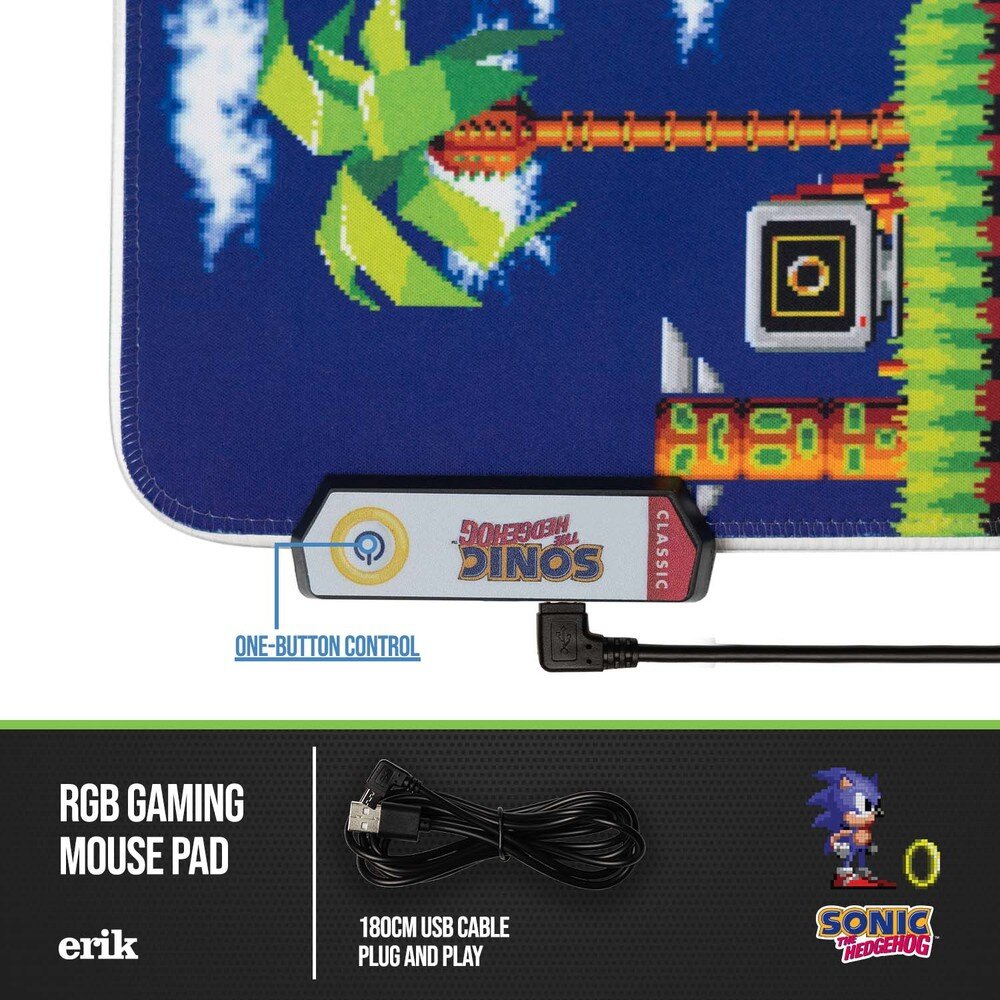 Sonic the Hedgehog - Gamiemuismat XL, LED-licht 40 x 90 cm