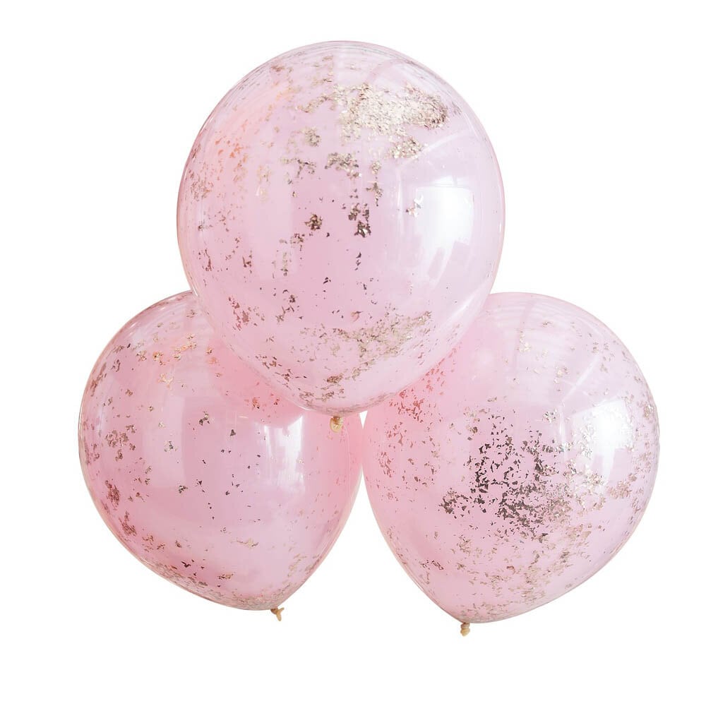 Ballonnen - Roze Double Layer Roségouden Confetti 3 stuks