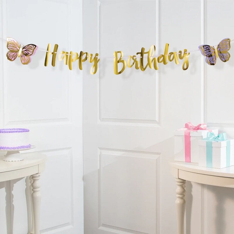 Glinsterende Vlinder - Girlang Happy Birthday 210 cm