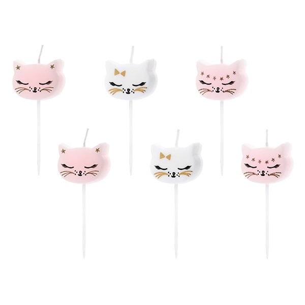 Taartkaarsjes Katten 6 stuks