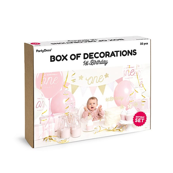 Decoratieset, 1e verjaardagsfeest in Roze & Goud