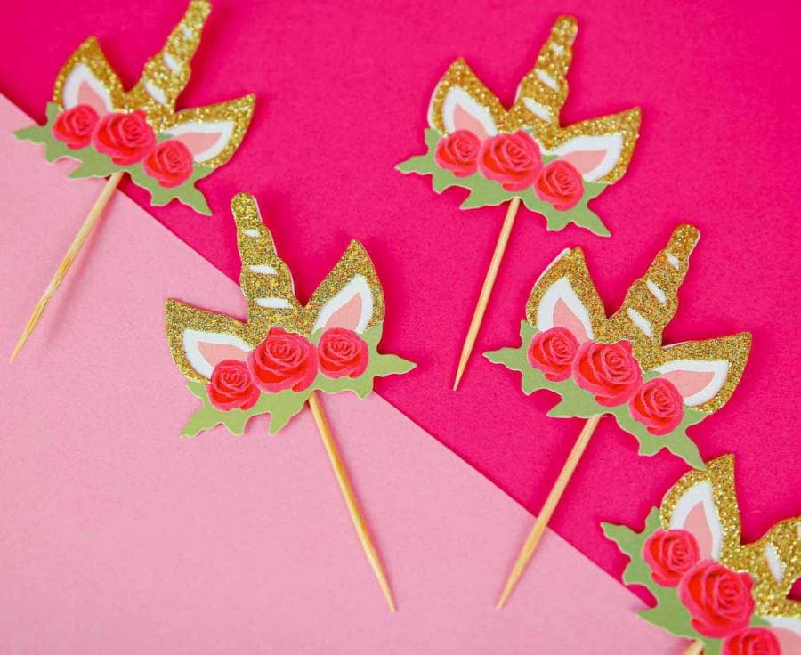 Cake Toppers - Eenhoorns met bloemen 6 stuks