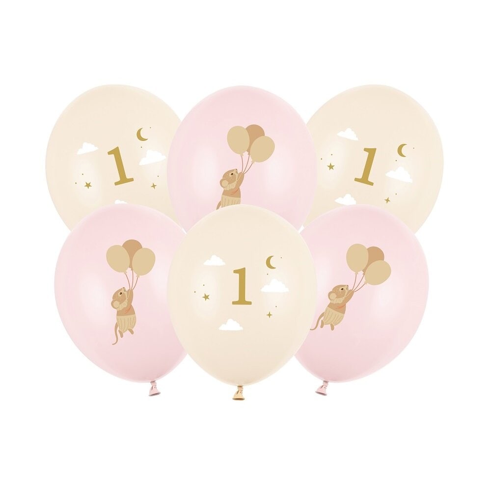 Roze Muis Ballonmix 1 jaar 6 stuks
