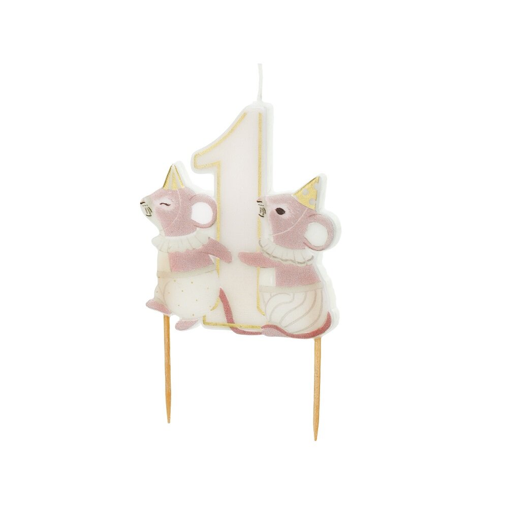 Taartkaars 1e verjaardag met schattige muizen