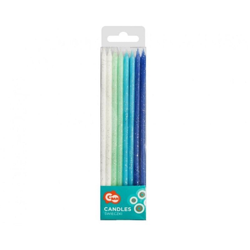 Glinsterende taartkaarsen - Blauwe mix 24 stuks