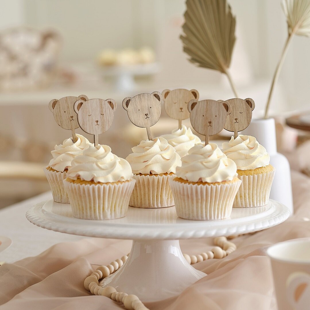 Teddybeer - Cake Toppers van hout 6 stuks