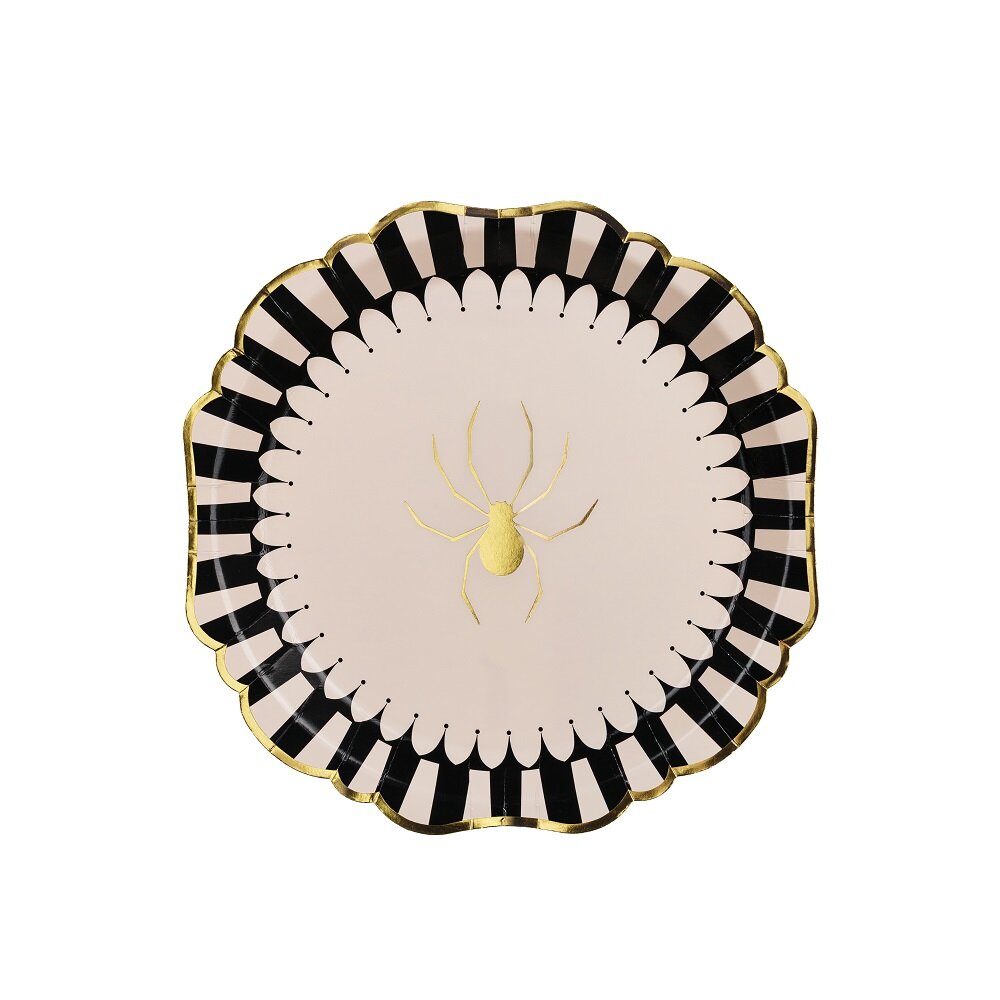 Halloween borden met gouden spin 6 stuks