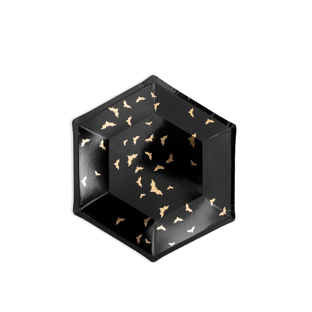 Halloween Papieren Borden met Gouden Vleermuizen 6 stuks