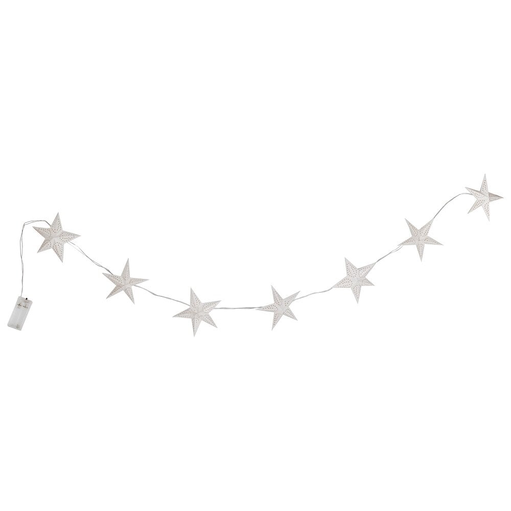 LED-lichtslinger met witte sterren van papier 150 cm