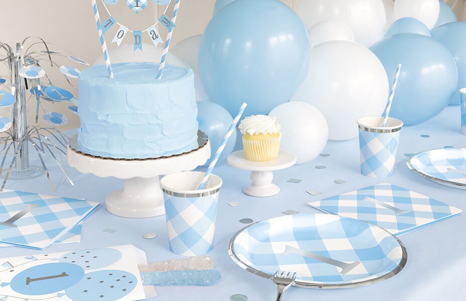 Geruite Blauw Servetten - 1 jaar 16 stuks