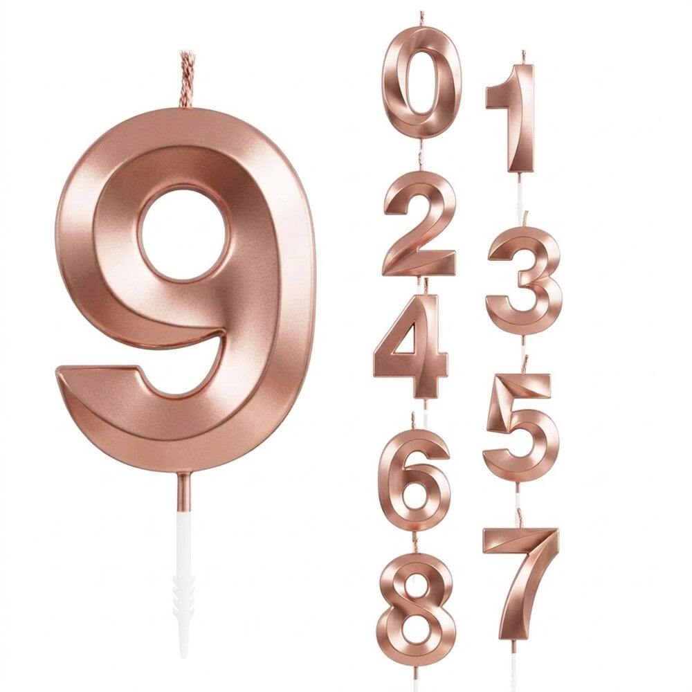 Taartkaars roségoud metallic cijfer 0-9