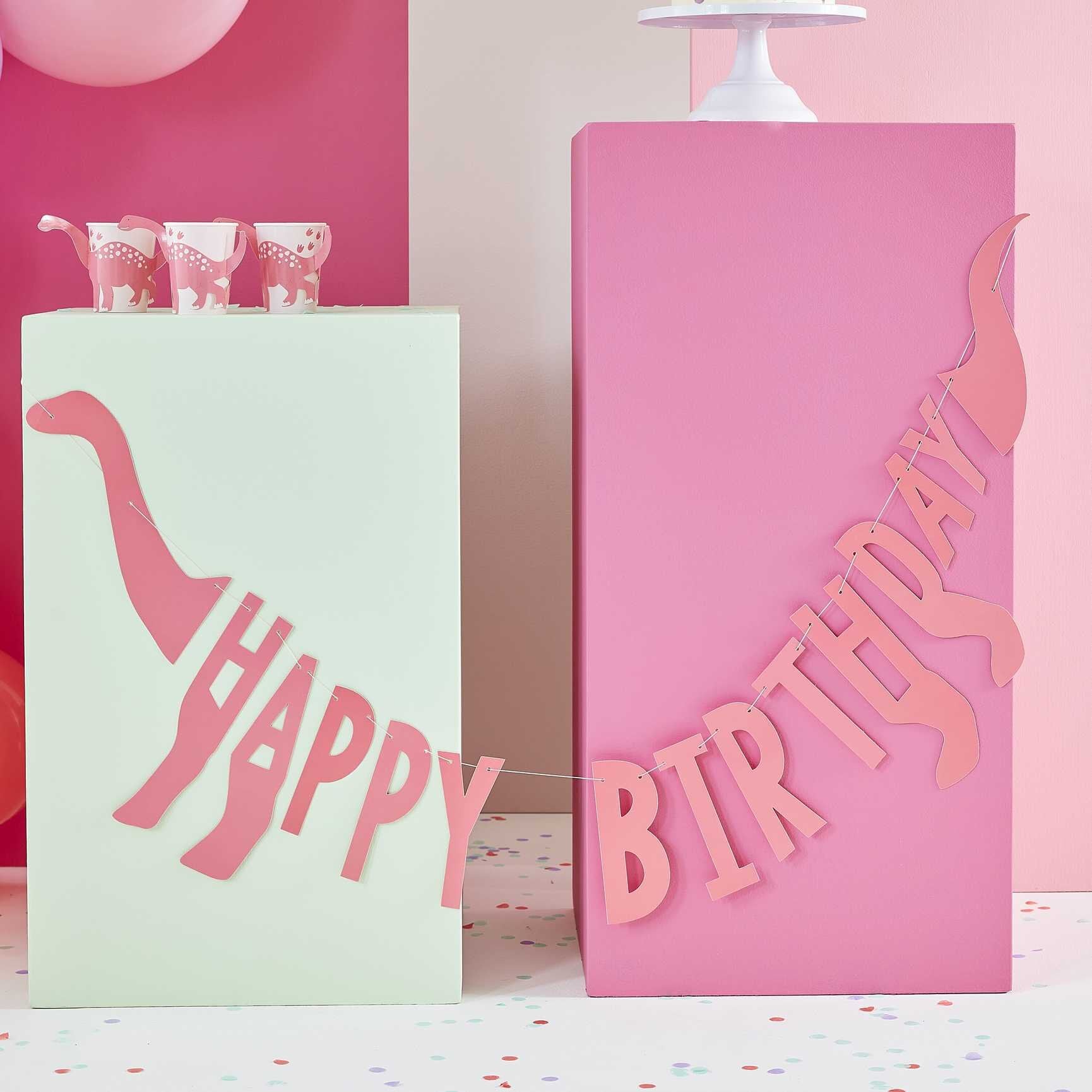 Dinosaur Roar Pink - Slinger Happy Birthday 137 cm